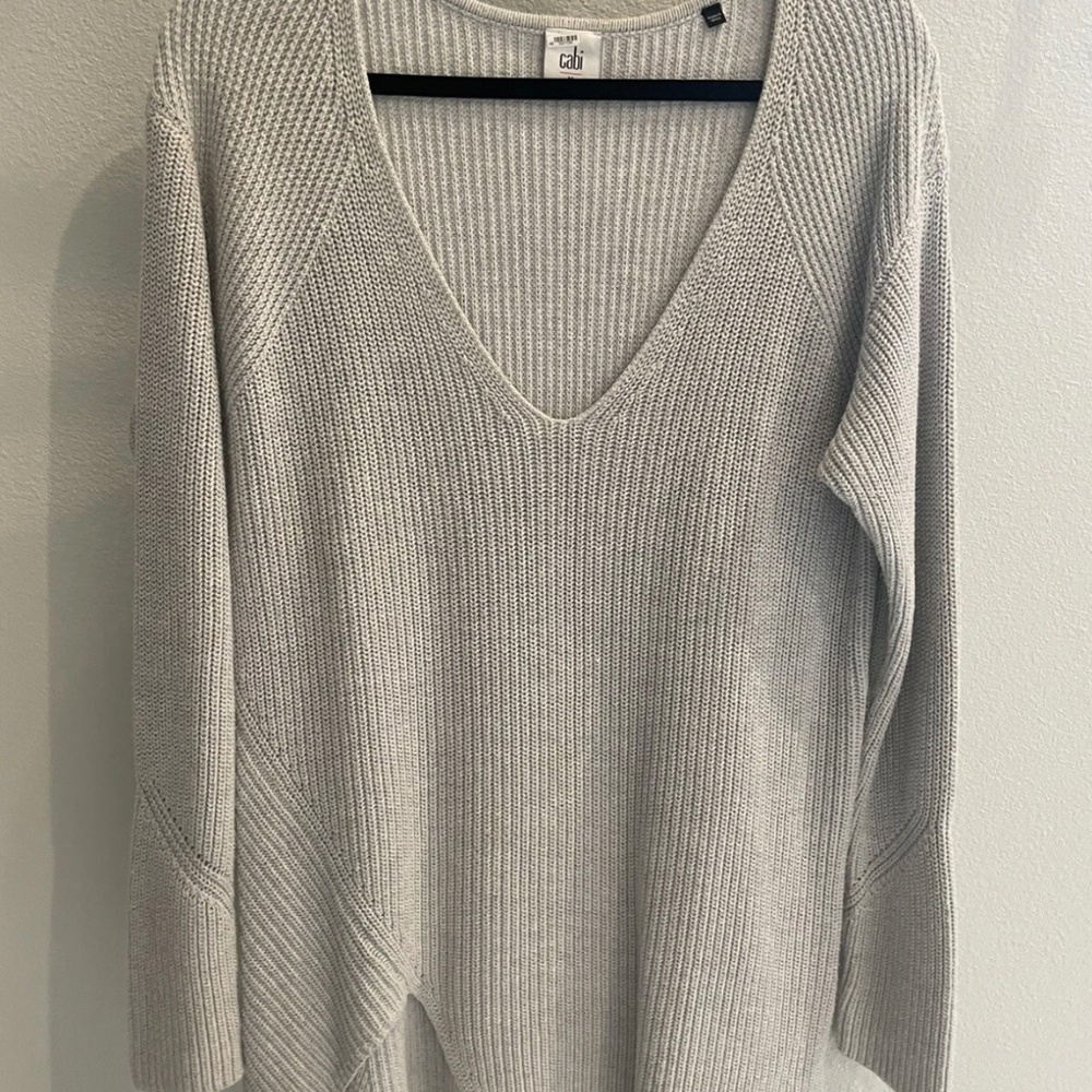Cabi Deep-V Pullover Gray Sweater